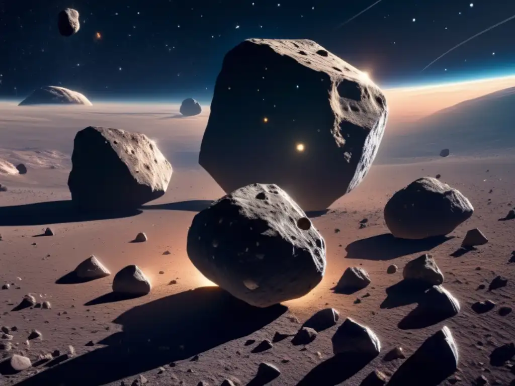 Características inusuales de asteroides: imagen 8k muestra asteroides metálicos, rocosos y carbonáceos, con detalles cautivadores