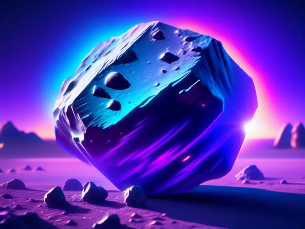 Características inusuales de asteroides en imagen 8k: superficie metálica iridiscente, formas y protuberancias únicas, juego de luz y sombras, espacio estrellado