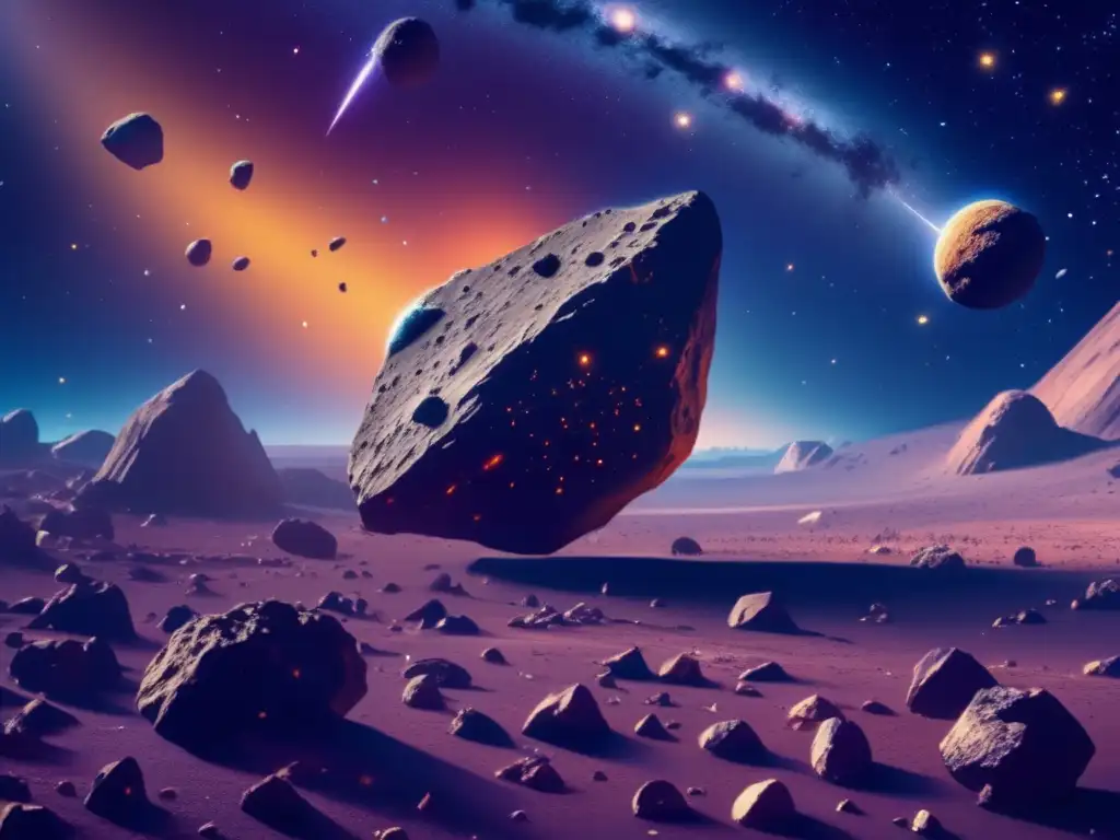 Carrera para entender asteroides en imagen de campo de asteroides en 8k, con colores vibrantes y detalles exquisitos
