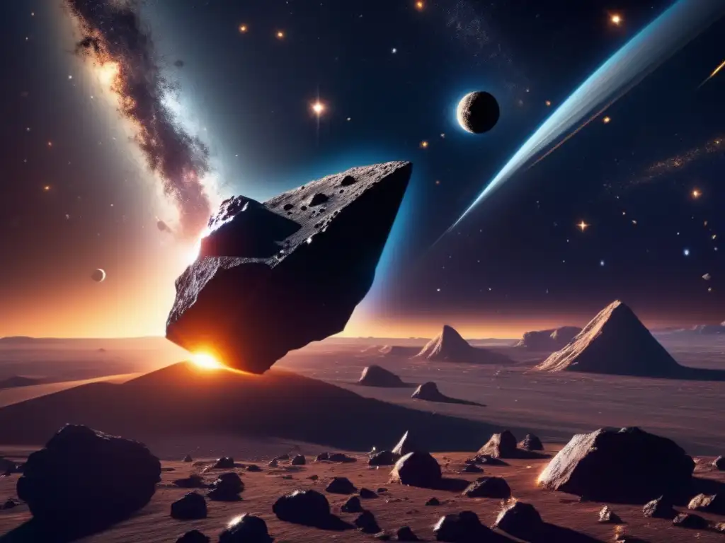 Carrera asteroides mercado nuevos: imagen impactante de un asteroide amenazante y una nave espacial tecnológica en el espacio