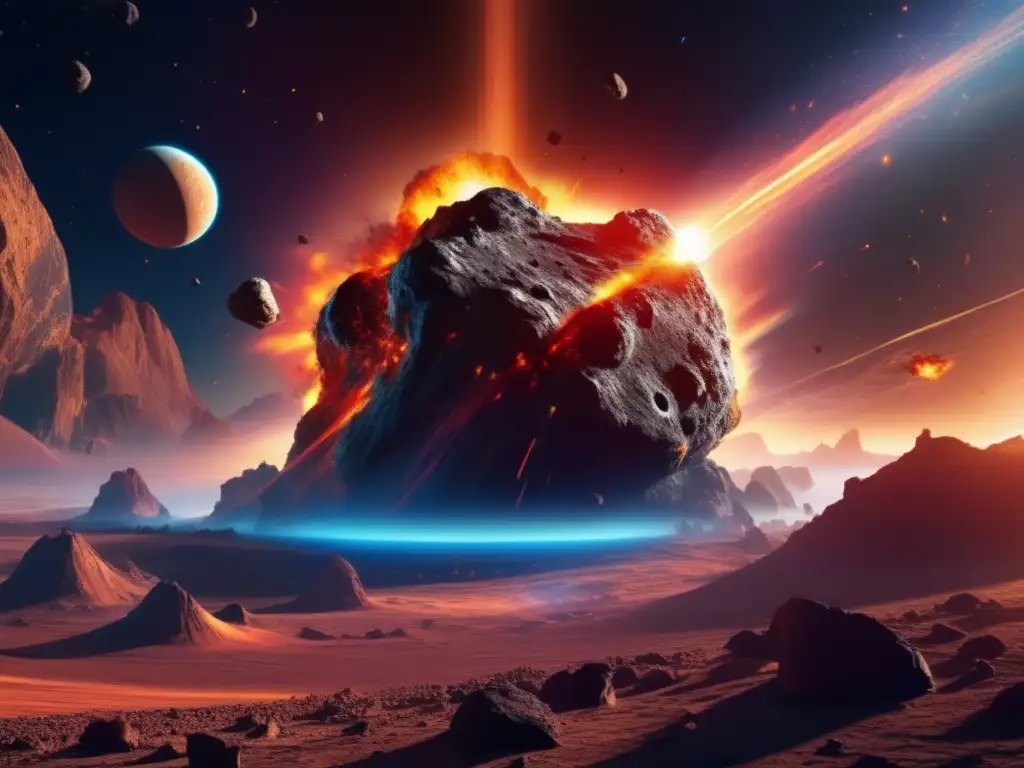 Cataclismo cósmico: Asteroide 8k hacia la Tierra, colores vívidos, detalles asombrosos, peligro inminente, belleza y devastación