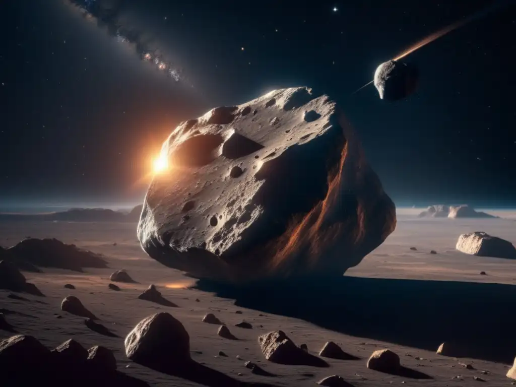 Causas forma irregular asteroides: imagen impactante de asteroide flotando en el espacio, con superficie rugosa y cráteres profundos