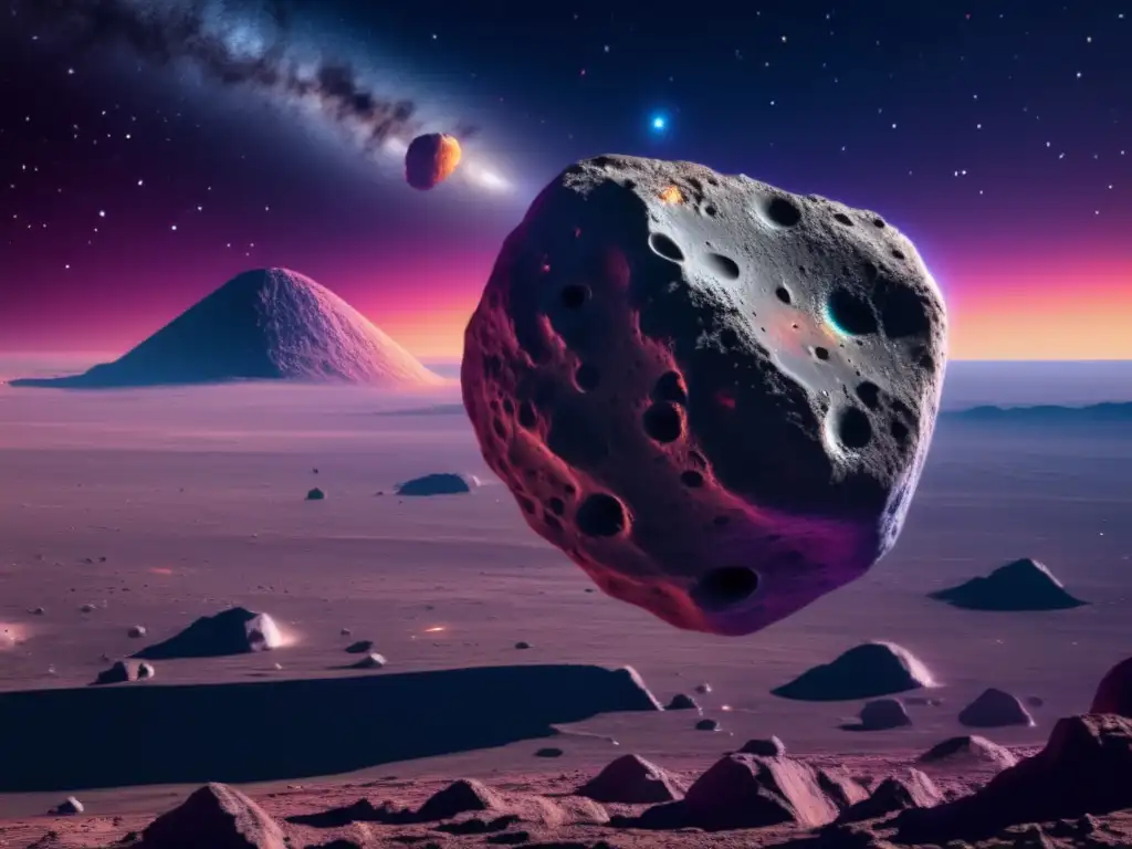 Composición asteroide Centauros, 8k resolución, colores vibrantes, texturas, cráteres y minerales