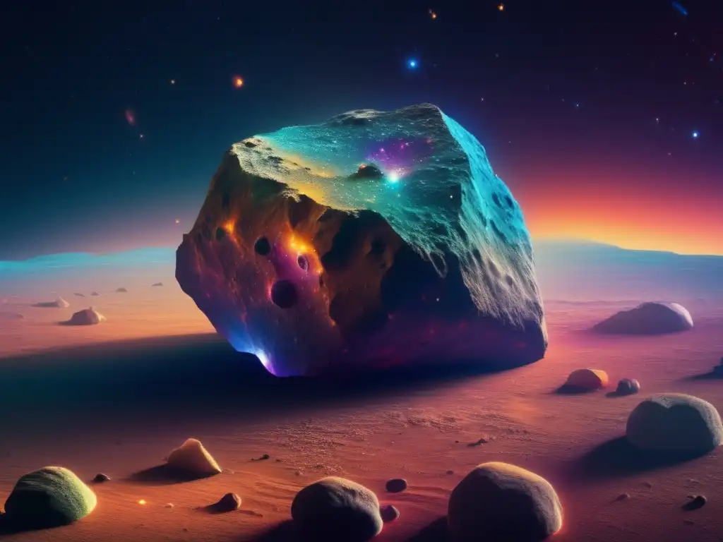 Composición asteroide Centauros, superficie intrincada y colorida