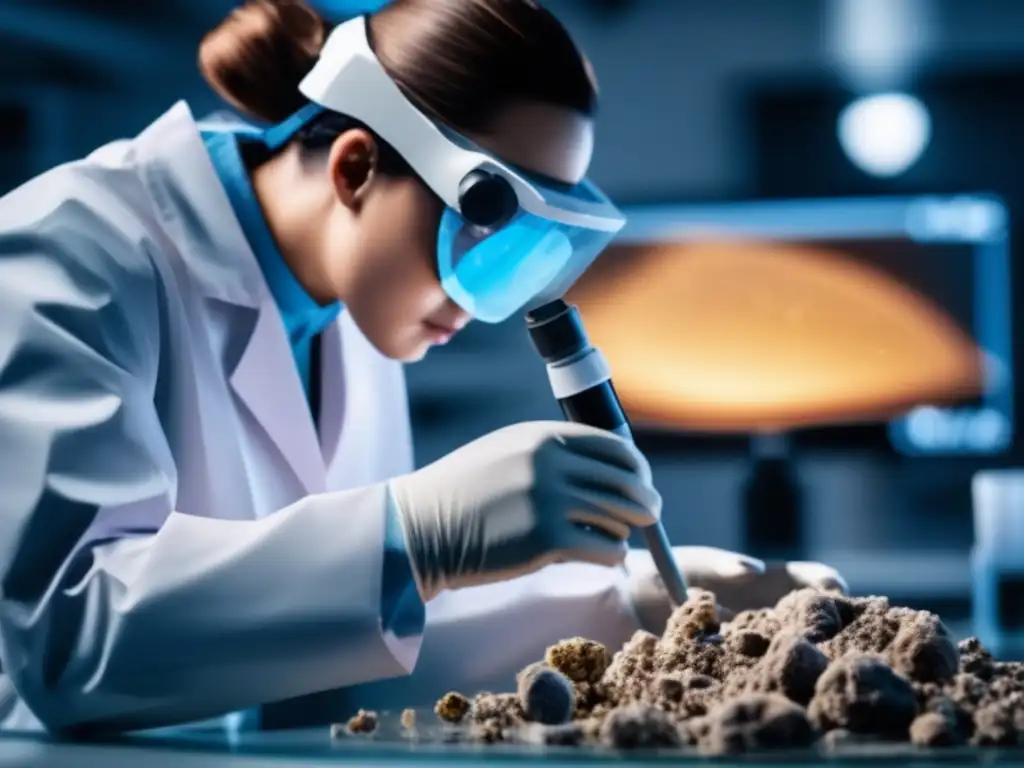 Muestra científico analizando polvo microscópico de asteroides en laboratorio avanzado