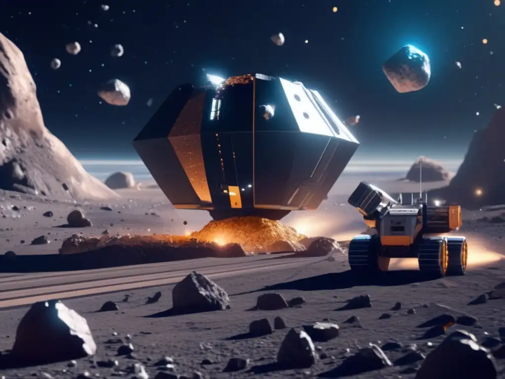 Descubriendo el Cinturón Principal: Hogar de los asteroides - Imagen 8k de minería espacial futurista con naves y tecnología avanzada