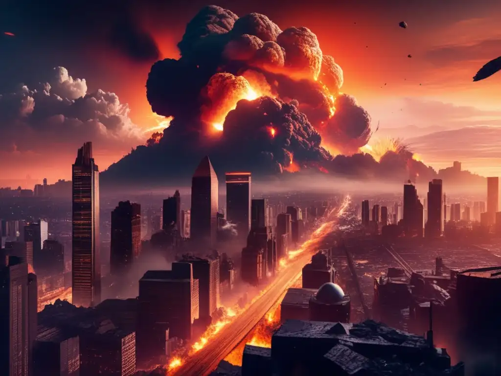 Ciudad en caos y destrucción por asteroide