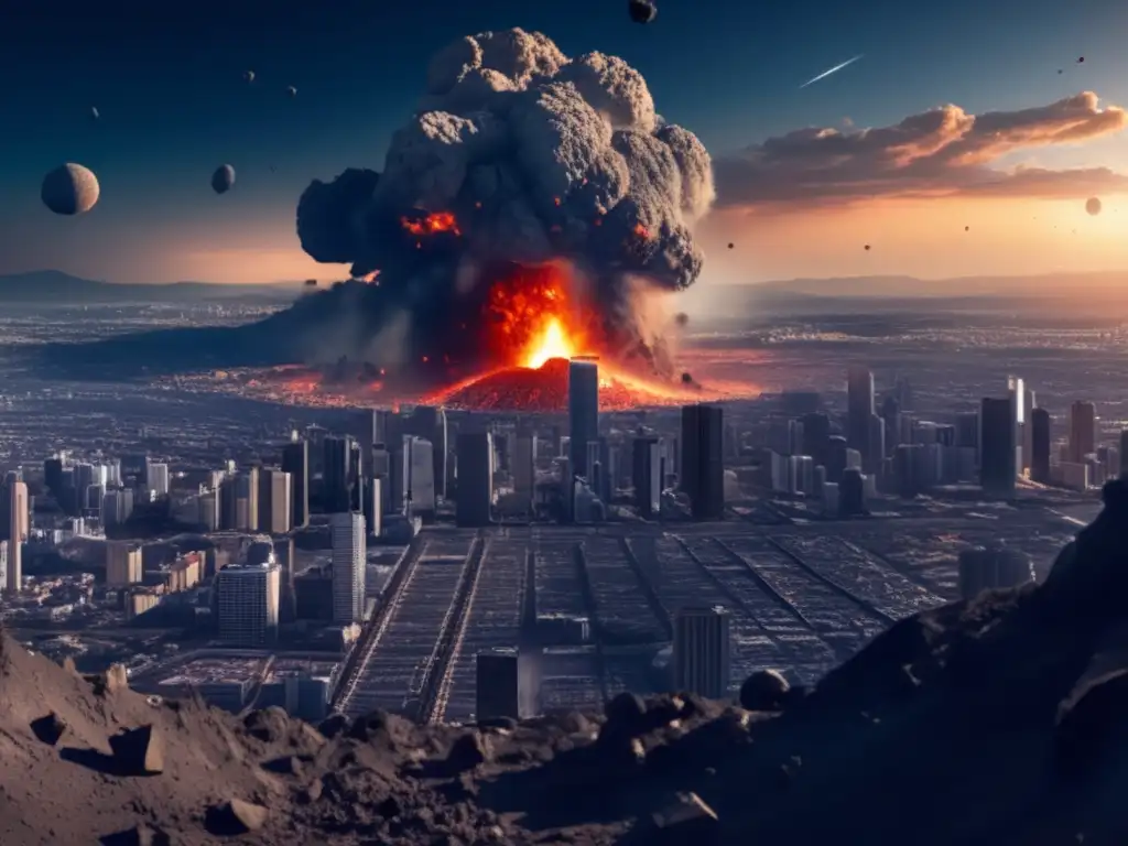 Ciudad devastada tras impacto de asteroide: Preparación para impacto de asteroide