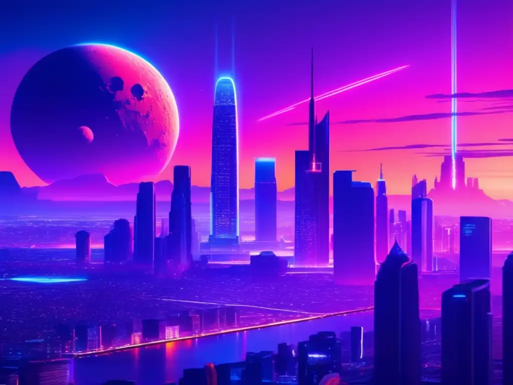 Ciudad futurista con asteroides: Economía global y futuro
