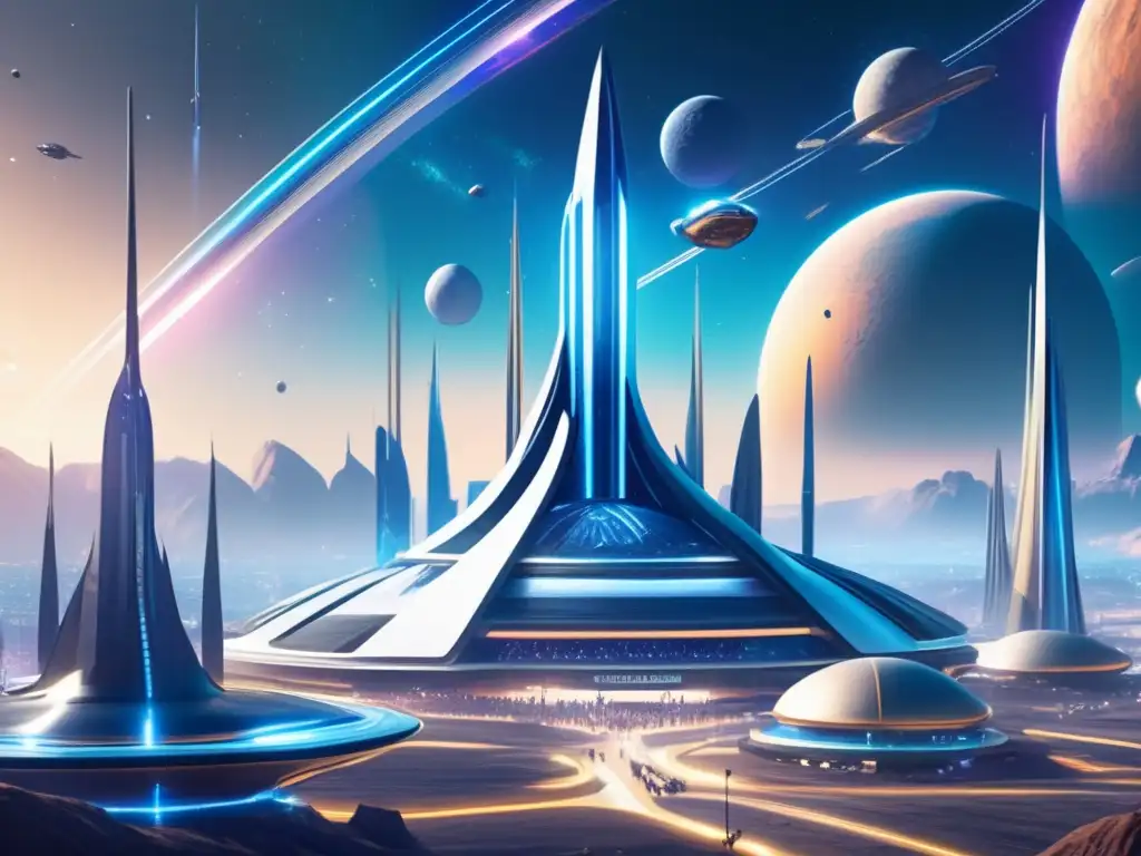 Una colonia espacial futurista con vibrante ciudad y exploración de asteroides para recursos