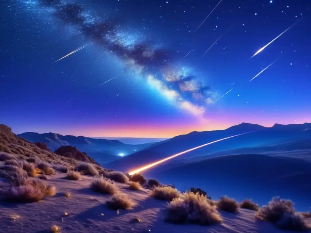 Comercio ilegal de meteoritos: noche estrellada y meteoro deslumbrante