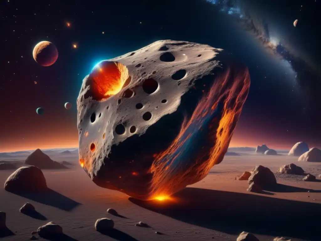 Composiciones únicas de asteroides flotando en el espacio, con texturas, colores y minerales vibrantes