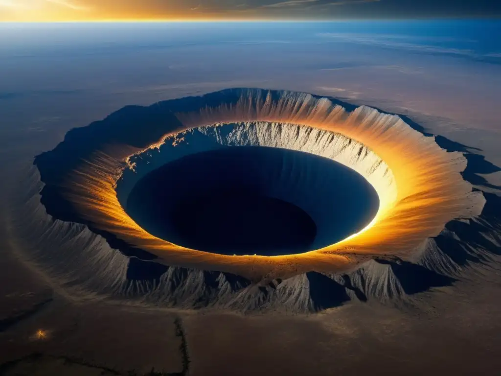 Consecuencias del impacto de Chicxulub en el Cretácico: Vista impresionante del cráter con paisaje, lago sereno y científicos