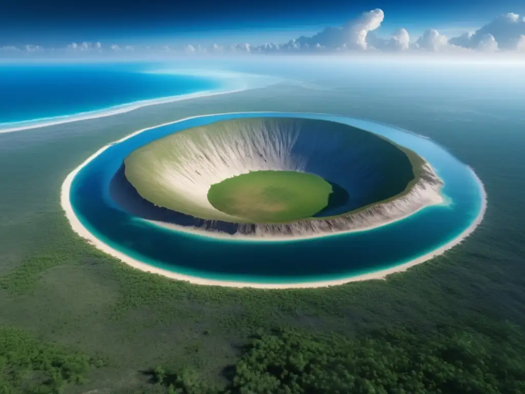 Consecuencias del impacto de Chicxulub en el Cretácico, vista impresionante del cráter y paisaje circundante