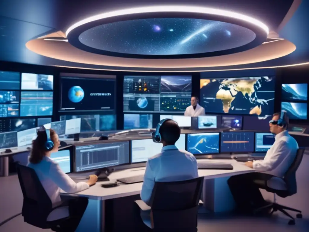 Control de asteroides: científicos en sala de control, monitoreo de telescopios globales