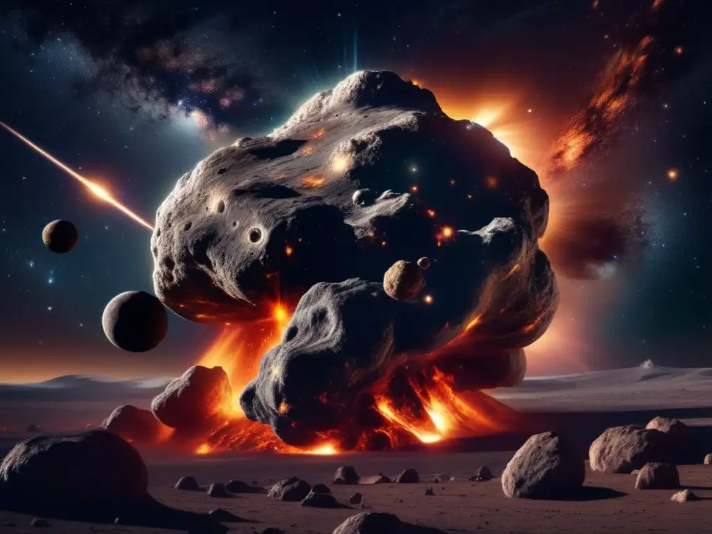 Conexión cósmica: asteroide 8k acercándose a la Tierra, noche estrellada, galaxias, nebulosas, poder, peligro, espectáculo, impacto histórico