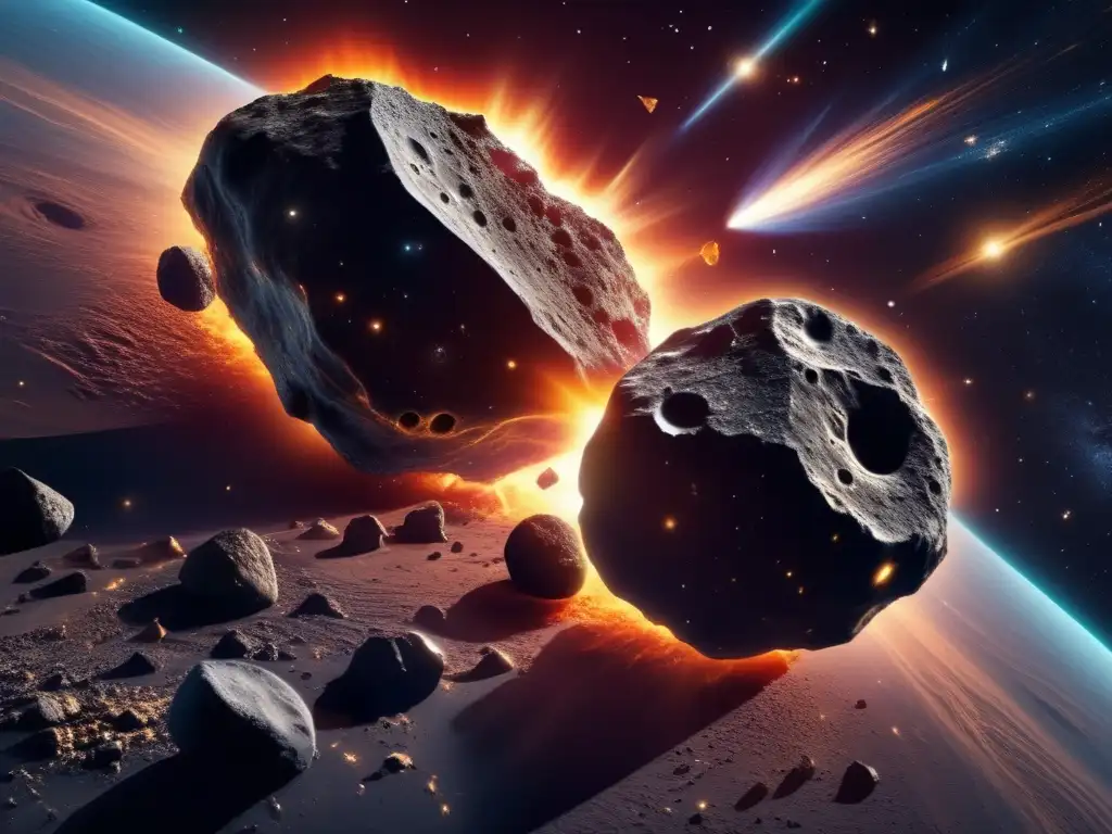 Colisión cósmica: asteroides colisionando, desintegración y espectáculo cósmico