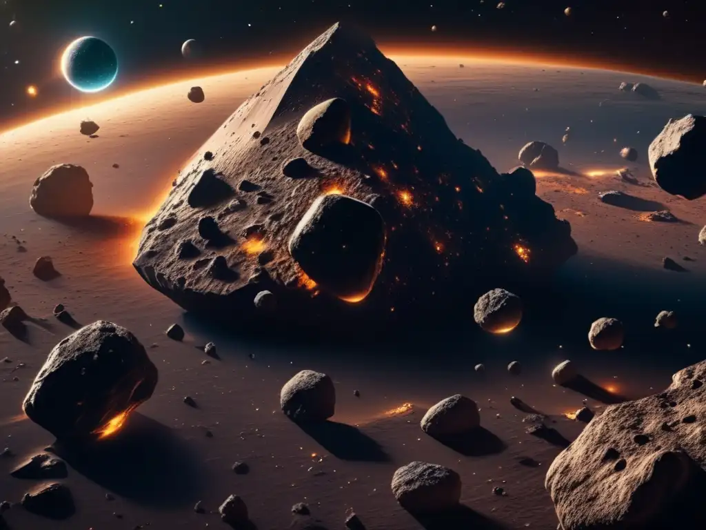 Legislación cósmica: derechos sobre asteroides, expanse espacial con asteroides magníficos y nave futurista