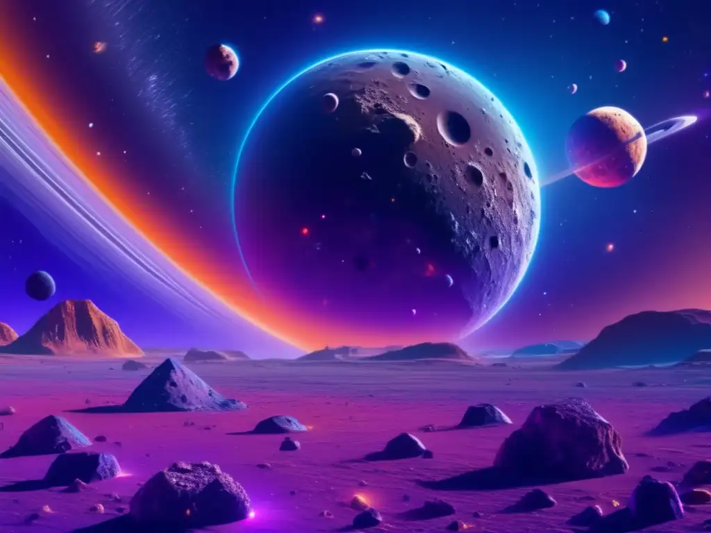 Conexión cósmica entre era del hielo y asteroides: imagen impactante de asteroides en el espacio, vibrantes colores y detalles impresionantes