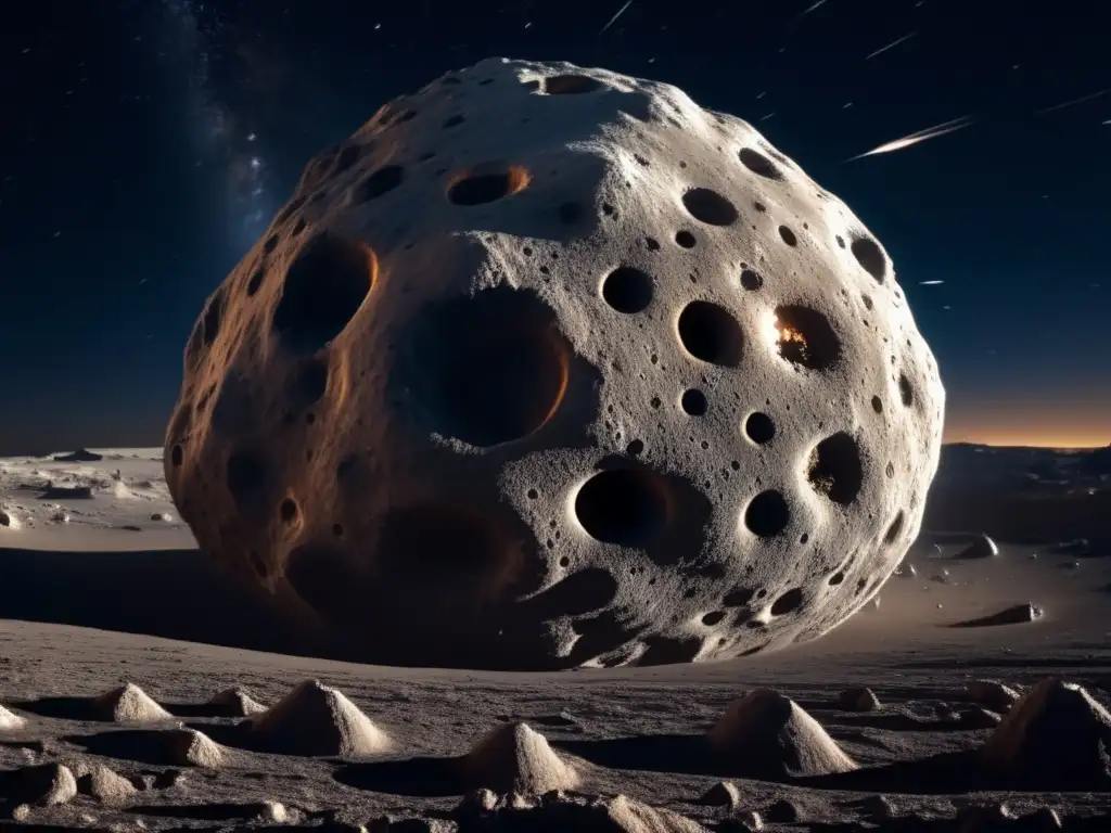 Formación de cráteres en asteroides: majestuosa imagen de un asteroide con superficie rugosa y cráteres únicos