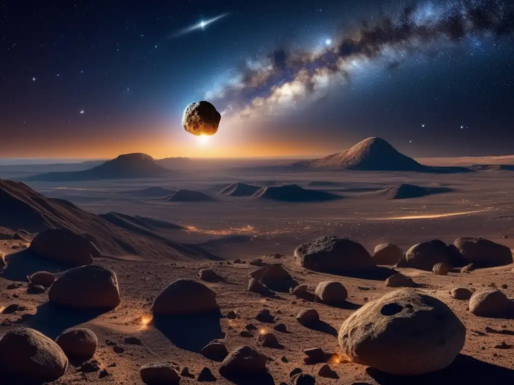 Creencias indígenas sobre asteroides: un panorama celestial impresionante con un antiguo asteroide y destellos de polvo estelar