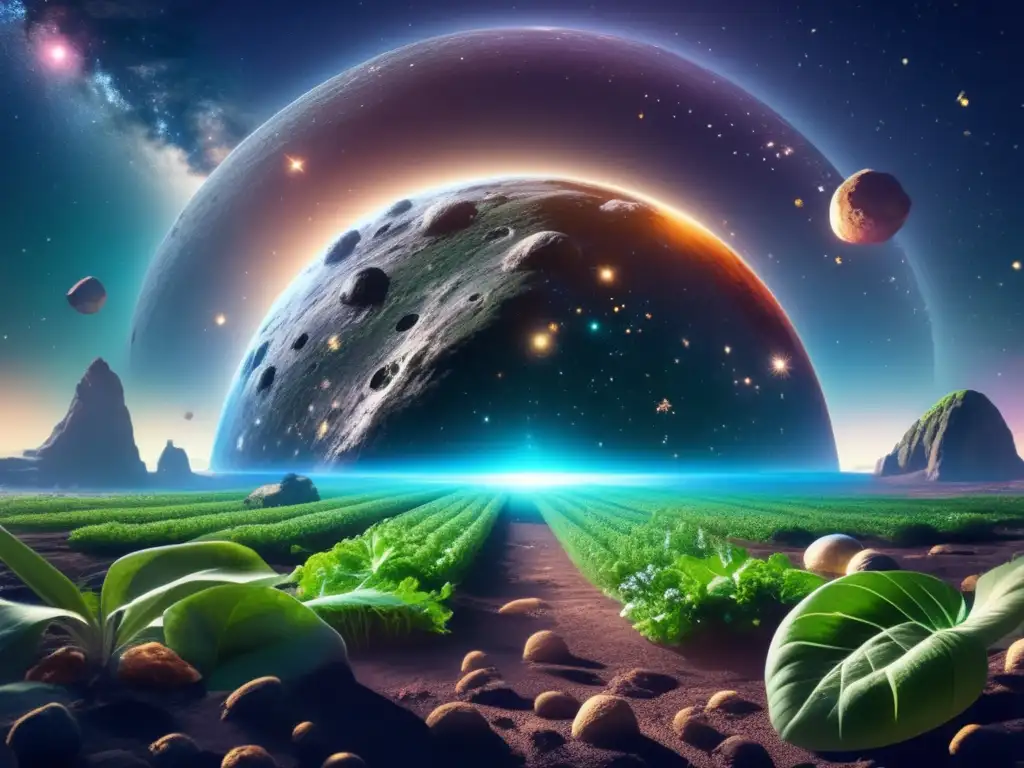Cultivo de alimentos en asteroides: biodome con ecosistema próspero