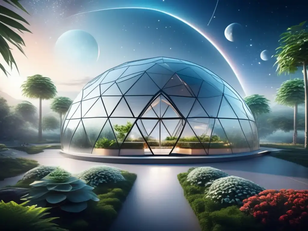 Cultivo de alimentos en asteroides espaciales: biodome futurista en el cosmos con ecosistema vibrante y astronautas