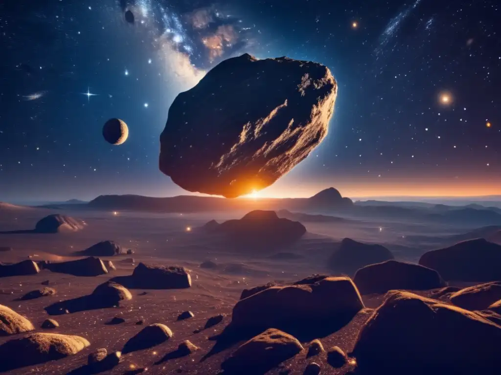 Cultos y rituales asteroides - Imagen estelar nocturna con asteroides y seres devotos