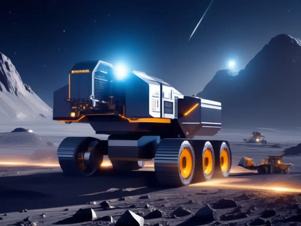 Desafíos en minería de asteroides: operación futurista en el espacio con maquinaria robótica avanzada