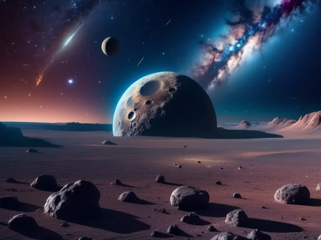 Descubrimiento de asteroides gigantes en impresionante imagen 8k del espacio con estrellas brillantes y un asteroide colosal