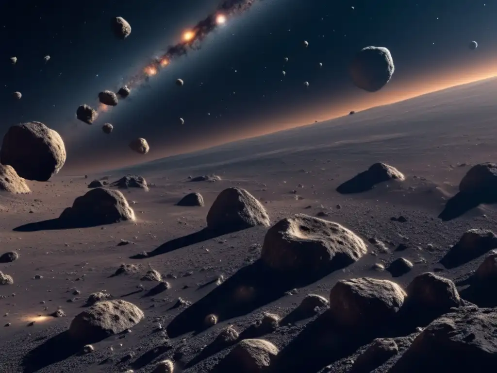 Descubrimiento de asteroides habitables en el espacio: imagen impresionante de asteroides en un paisaje estelar, con detalles sorprendentes