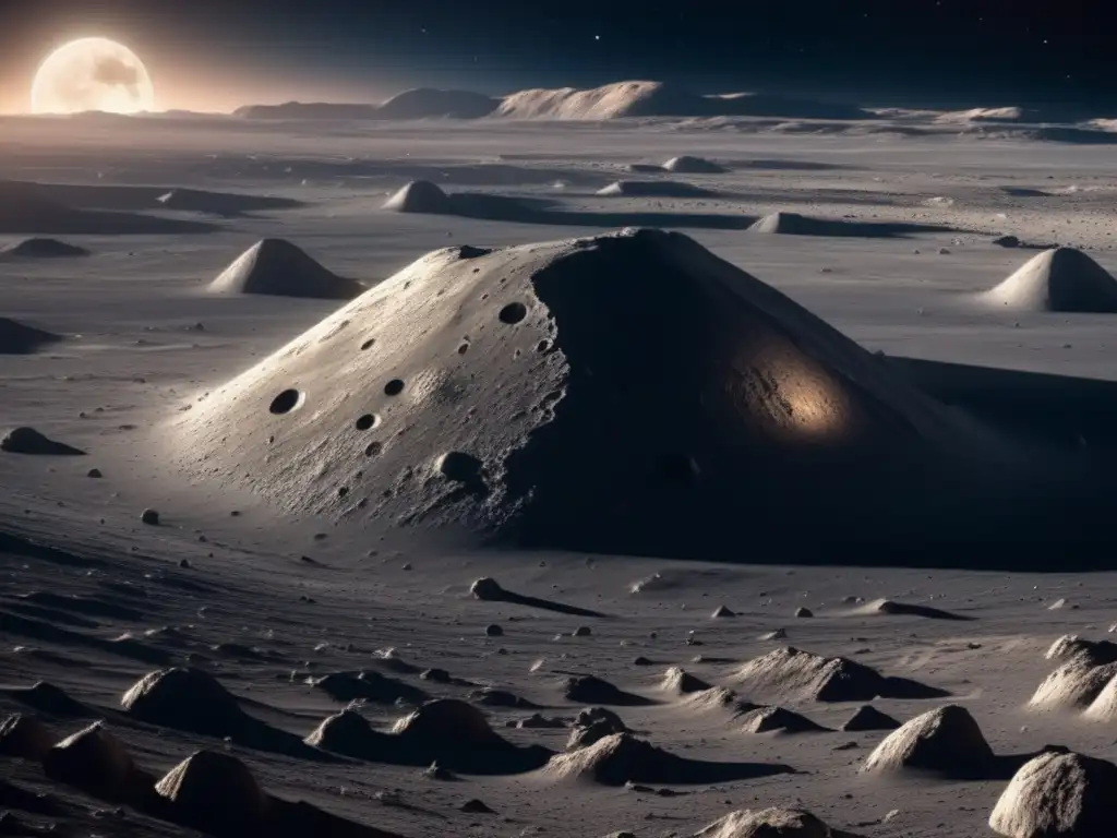 Descubrimiento de lunas de asteroides: paisaje lunar en un asteroide, belleza cautivadora, formaciones rocosas, cráteres, misterios ocultos