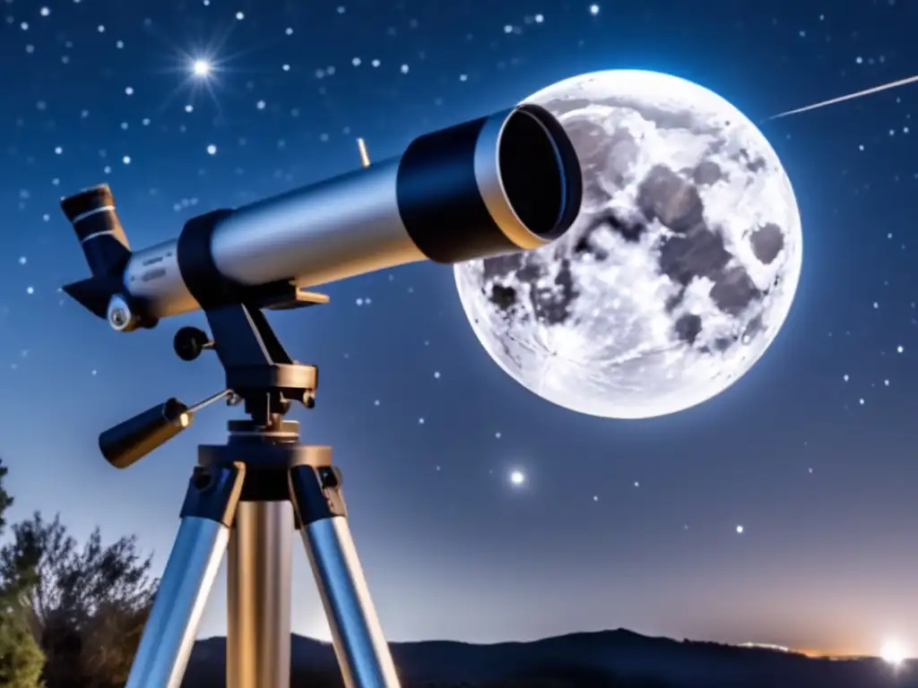 Descubrimientos de asteroides en astronomía: Noches estrelladas, luna llena y telescopio moderno apuntando al cielo