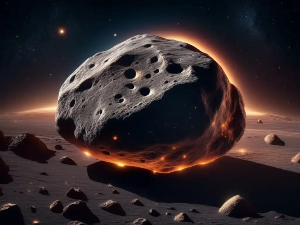 Descubrimientos científicos de asteroides: imagen 8K de un asteroide en el espacio, revelando su textura y colisiones cósmicas