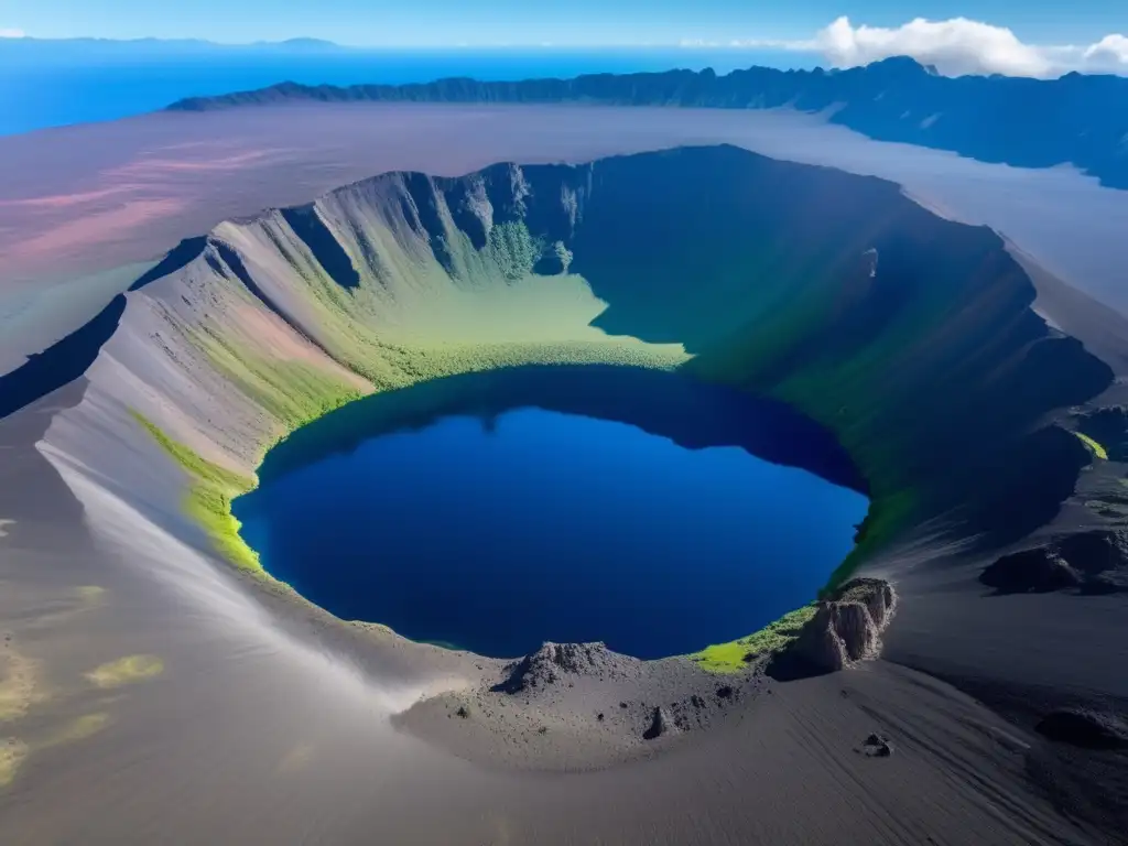 Descubrimientos recientes cráteres impacto, imagen 8k de un impresionante cráter rodeado de vegetación exuberante y montañas imponentes