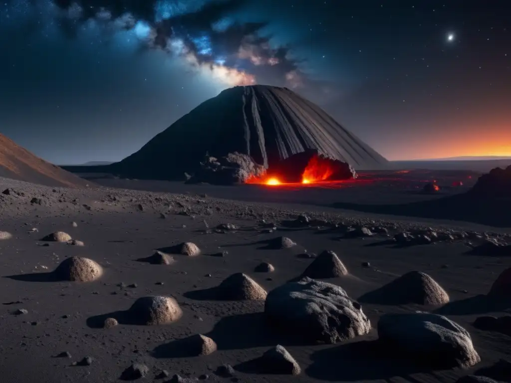 Paisaje impresionante de un asteroide basáltico Destinos asteroides basálticos: paisaje impresionante captado en imagen 8k ultradetallada, con características geológicas únicas y potencial turístico