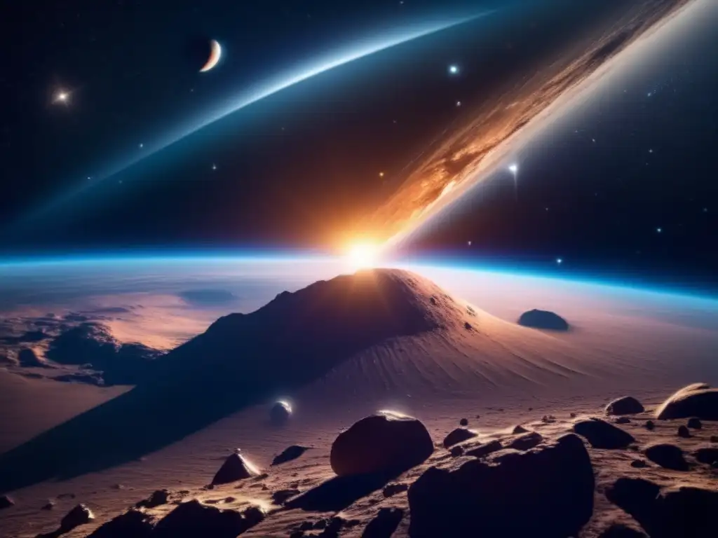 Desviación asteroides gravedad radiación solar en expanse espacial iluminado estrellas