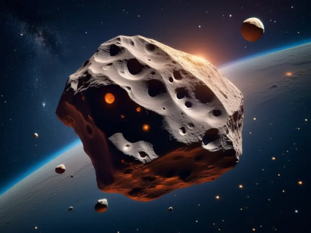 Detalle asombroso de un asteroide en el espacio con su composición y ciclo de vida