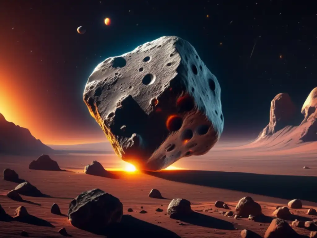 Detalle fascinante de asteroide Stype, con texturas, colores y minerales