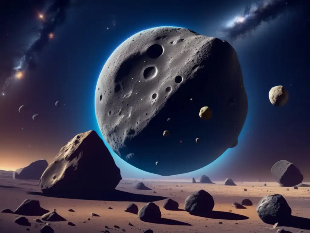 Detalle impresionante de asteroides cercanos a la Tierra, capturando diversidad y complejidad