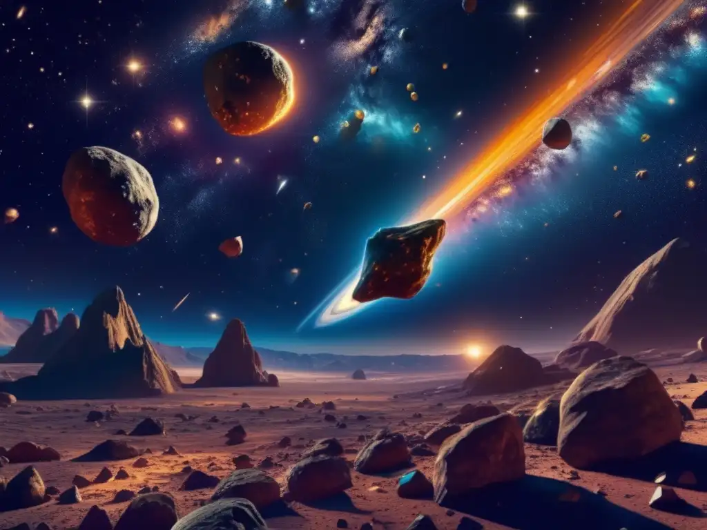 Exploración de asteroides: belleza y potencial Detección de asteroides con telescopios en imagen de espacio: minerales, colores y nave futurista