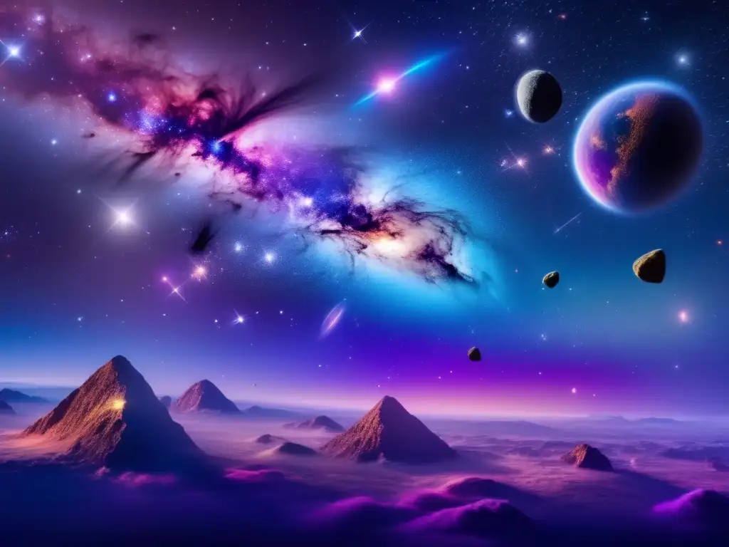 Maravillosa nebulosa cósmica con asteroides Detección de asteroides con telescopios en el vasto lienzo cósmico