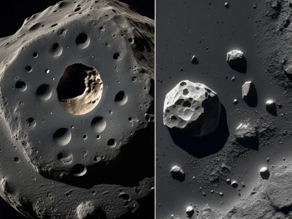 Diferencia entre asteroide y meteorito: Imágenes detalladas de asteroide y meteorito que resaltan sus características únicas