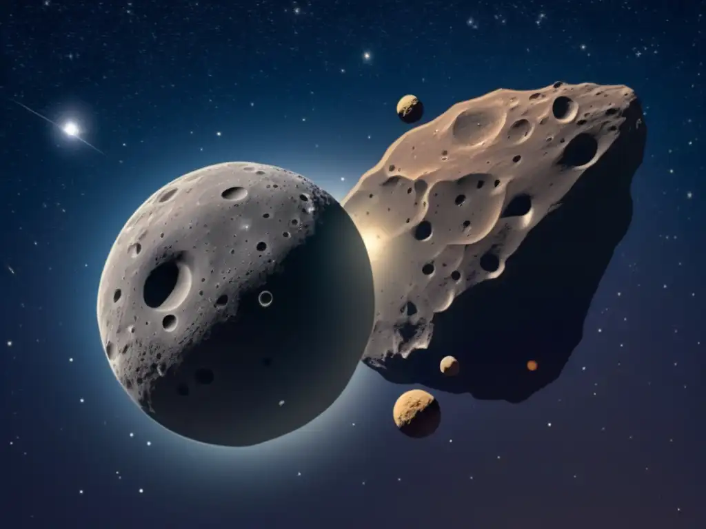 Diferencias entre asteroides y cometas: imagen celestial de un asteroide rocoso y un cometa luminoso en el espacio