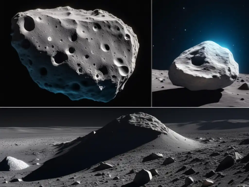 Diferencias asteroides cometas: Imagen 8k ultra detallada de comparación en pantalla dividida