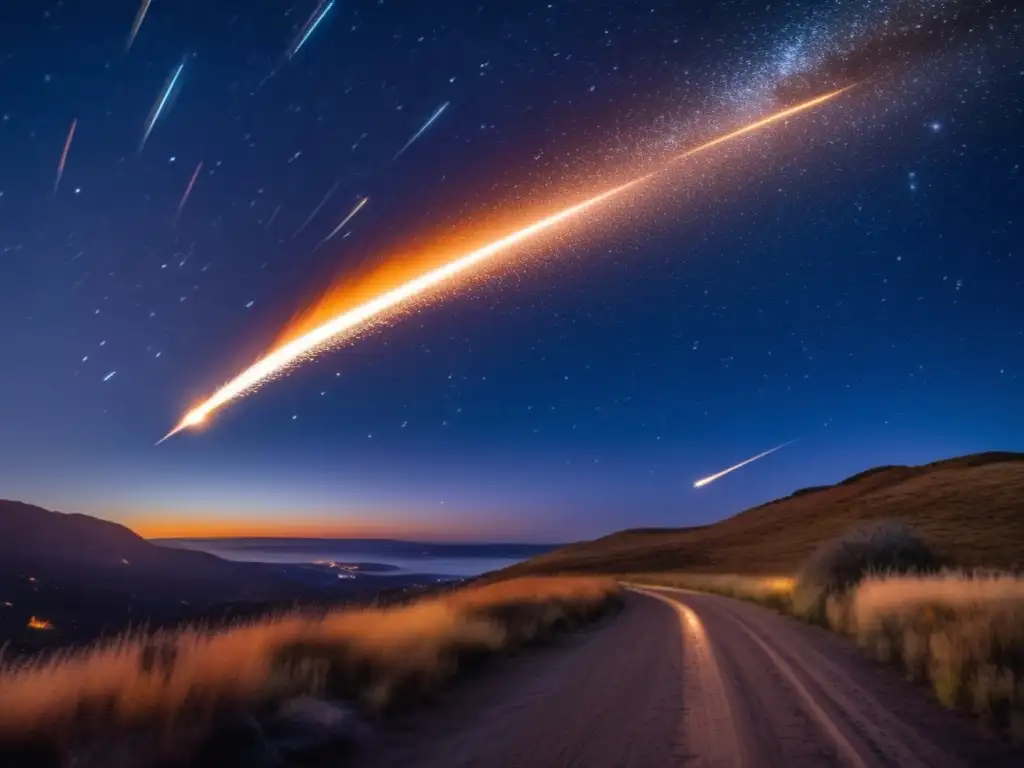 Diferencias entre meteorito y meteoroide: cielo estrellado con un meteorito brillante