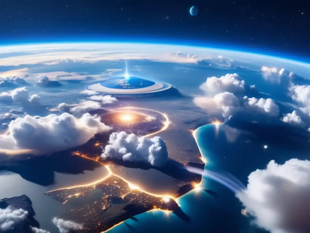 Diplomacia Intergaláctica: Panorama de la Tierra desde el espacio, resaltando su belleza y la colaboración entre naciones