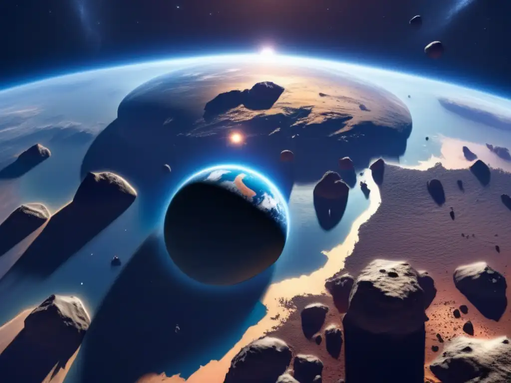 Efecto asteroides tipo C Tierra, vista detallada y vibrante del espacio