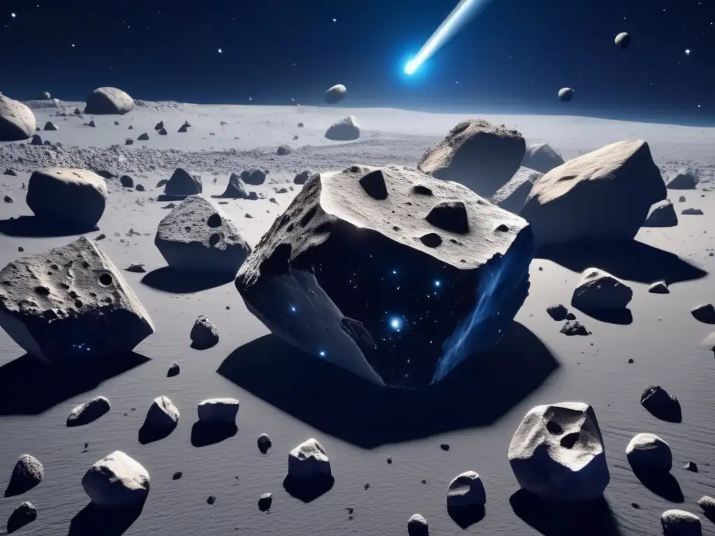Efecto asteroides tipo C en el espacio: sorprendente imagen detallada de vasto campo de asteroides con texturas y formas variadas