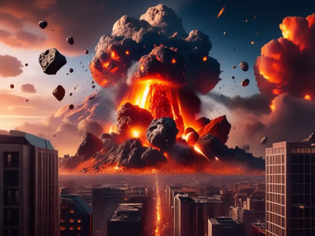 Efectos especiales asteroides cine: Impactante imagen 8k muestra colisión apocalíptica de asteroides en la ciudad